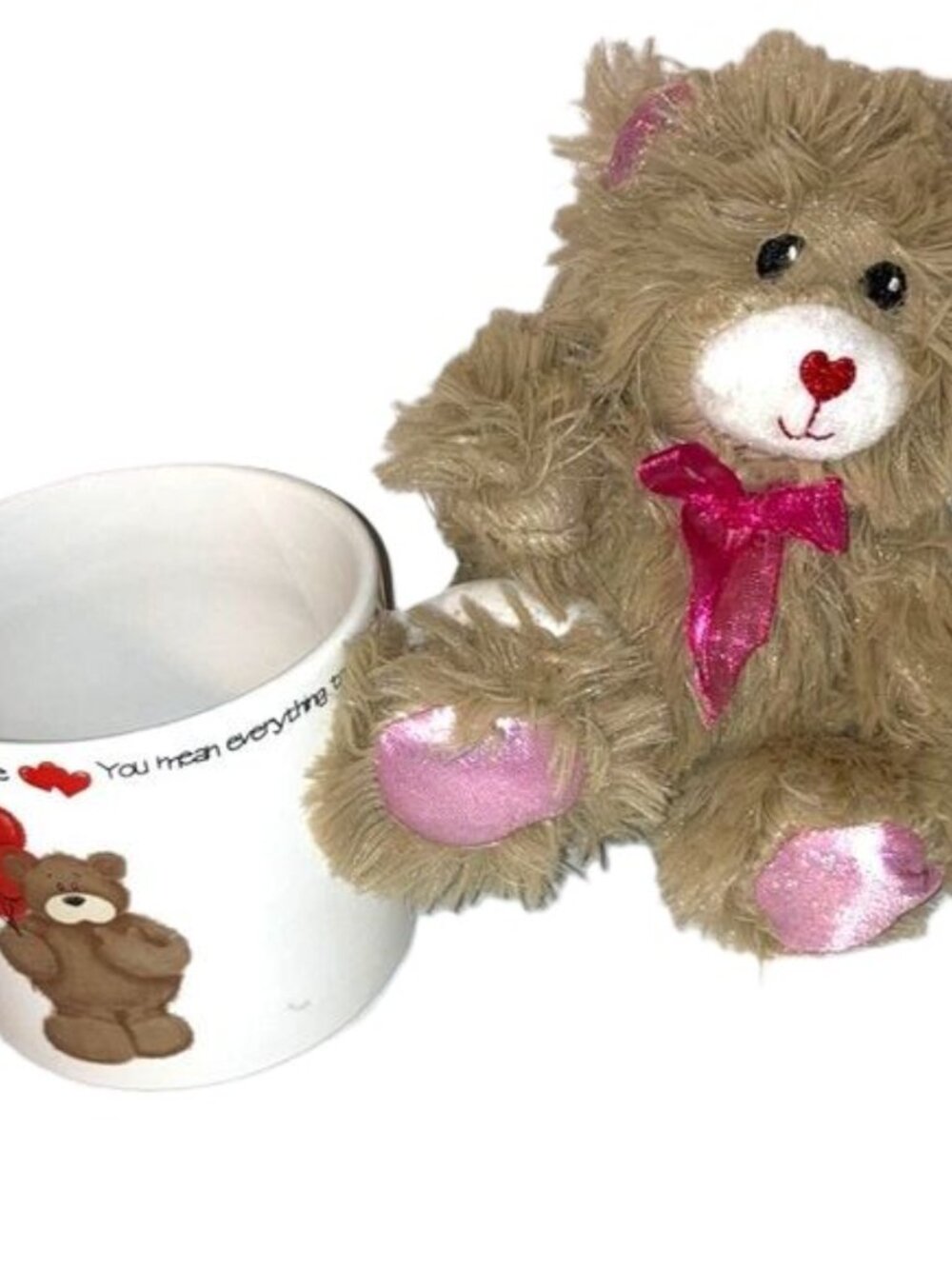 YOU MEAN EVERYTHING TO ME Teddy Bear Red Heart Balloons LARGE Mug Cup Gift Set